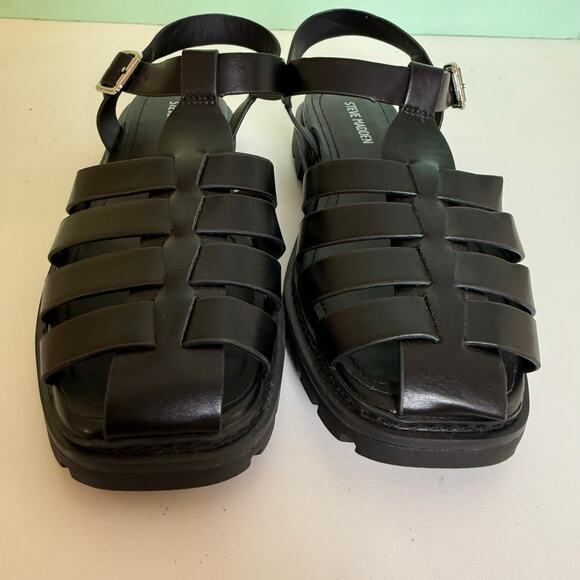 Steve Madden Black Fisherman Leather Sandals • Chunky Platform Gladiator Size 7 - Picture 3 of 9